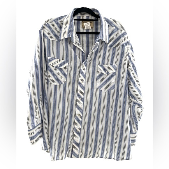 Wrangler Western Pearl Snap Blue & White Button Down Shirt - Picture 1 of 5